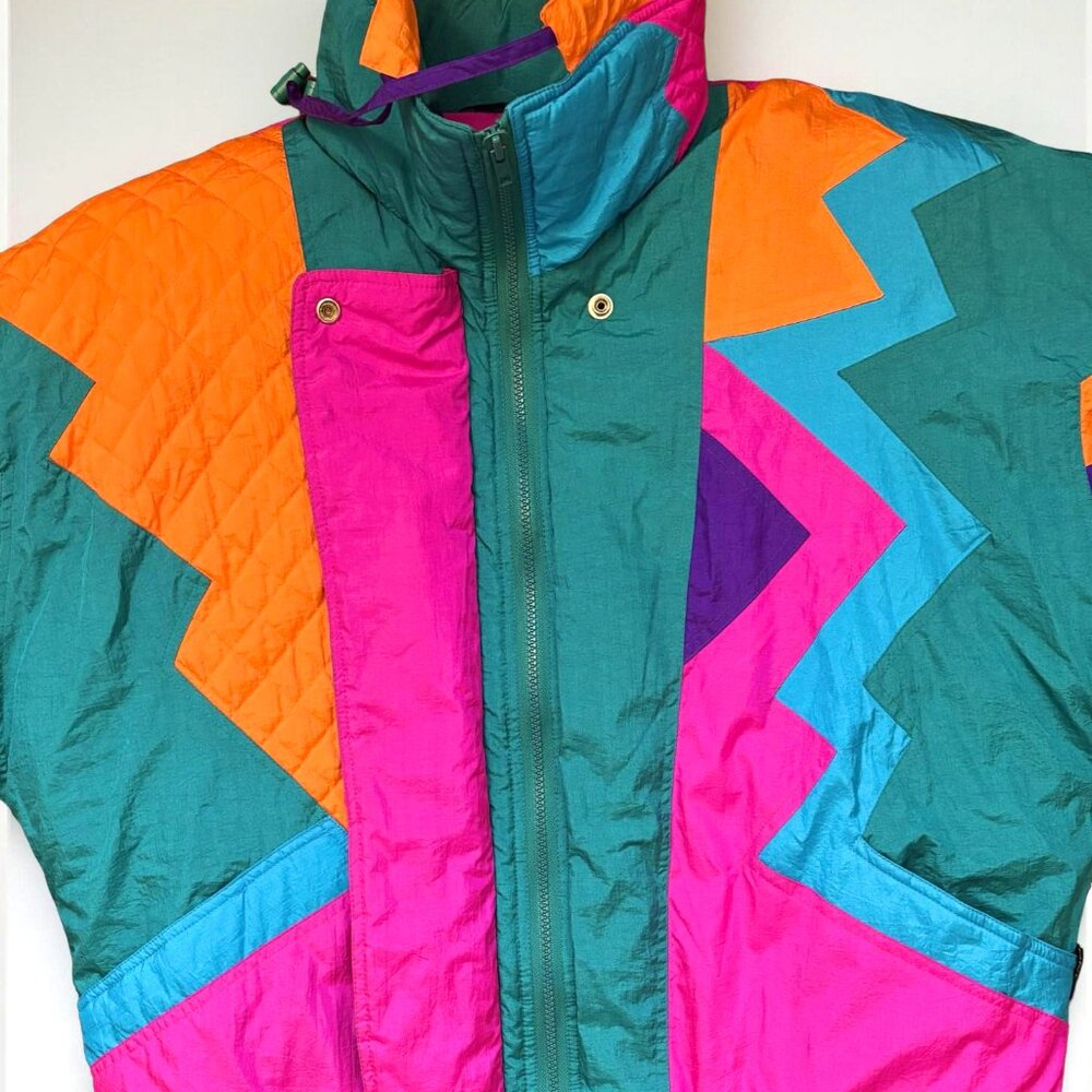 RARE Izzi Vintage Retro 80s/90s Neon Colorblock Ski Jacket, Size Medium - Picture 3 of 9